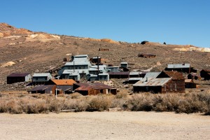 A mining town sits on a hill.